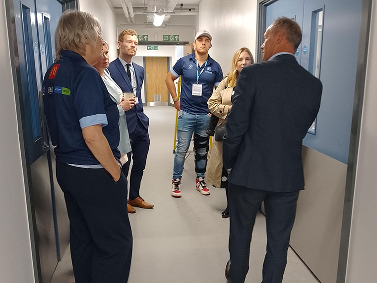 Jason Austin giving people a tour of the new Construction Centre at Rotherham College during the RNN Group Business Breakfast