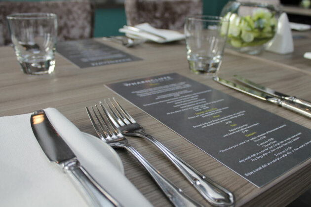 A close up of a dinner table at The Wharncliffe Restaurant