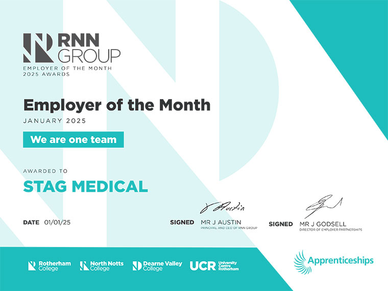 RNN Group employer of the month certificate - January 2025 - Stag Medical