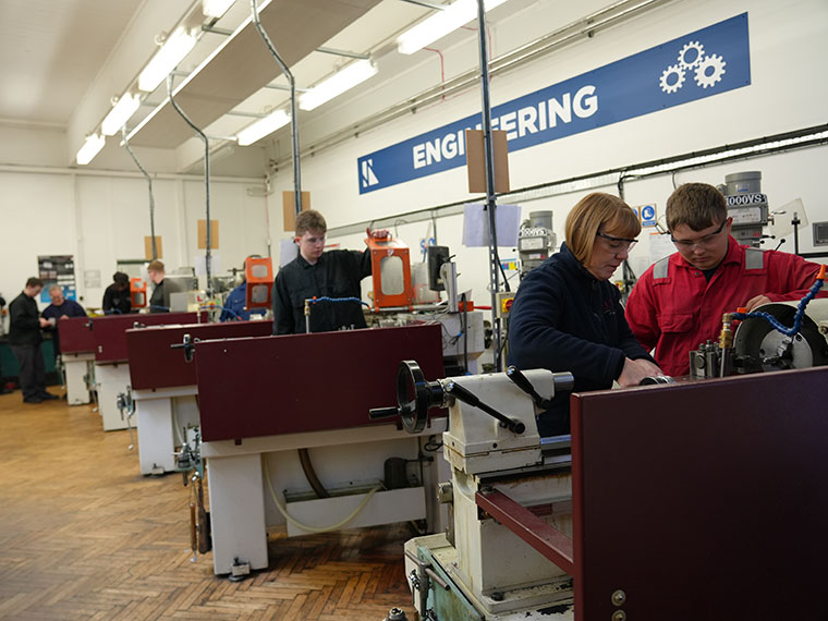 Engineering students in the North Notts College workshop