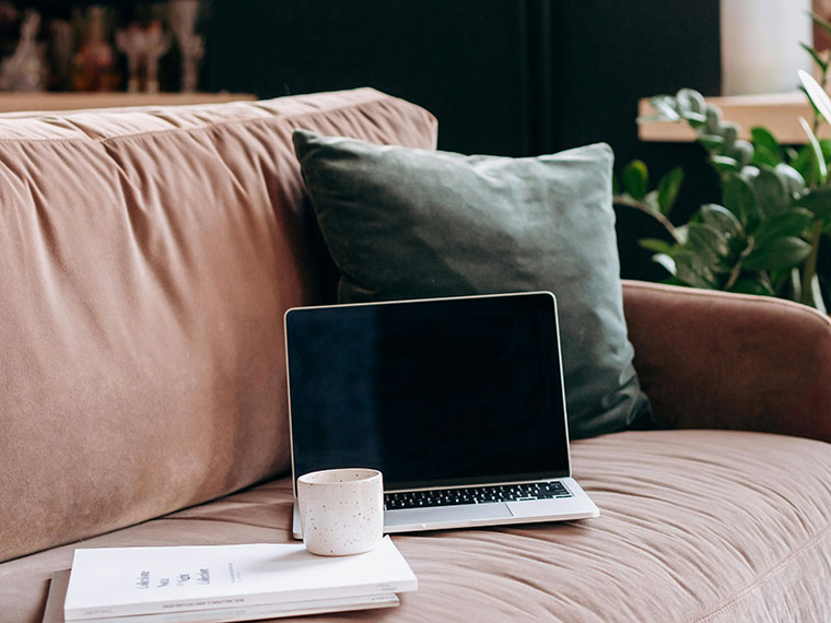 Distance Learning - Laptop on a sofa