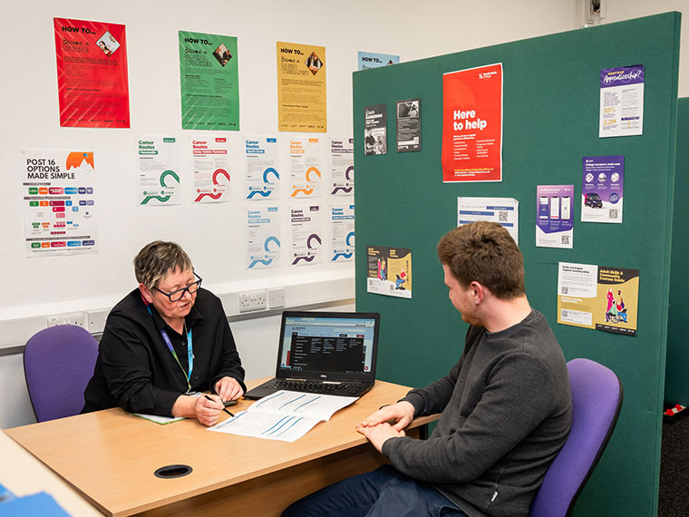 Someone receiving careers guidance at North Notts College